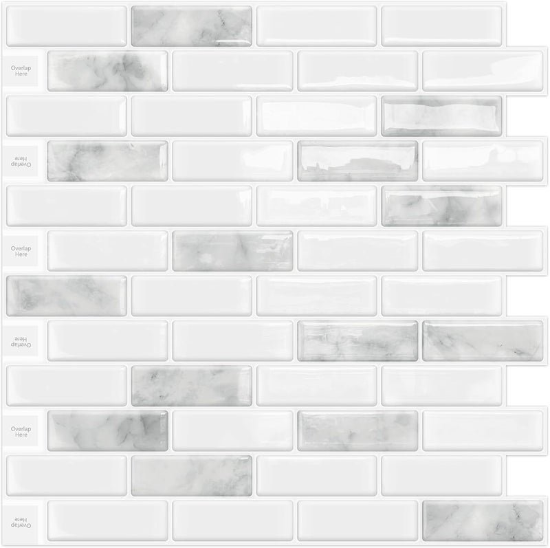 DEWOO Kitchen Backsplash Self Adhesive Wall 3D Marble Tiles Peel and Stick Bathroom, Grey (10-Sheet, 12"×12") - Image 1
